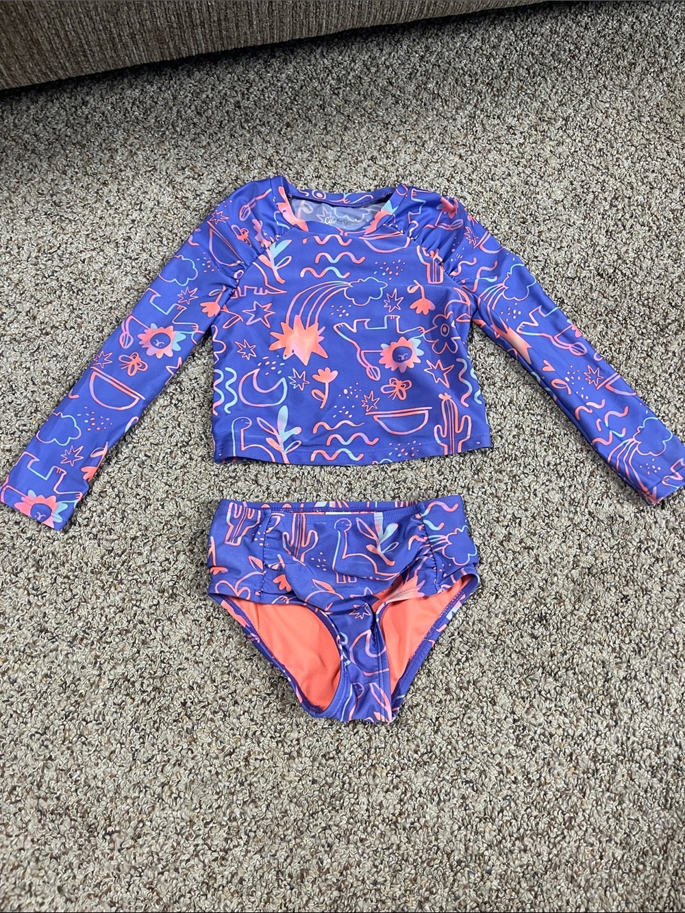 🍀6/$20 Cat & Jack Purple Long-Sleeve Rash Guard Two-Piece Swim Set